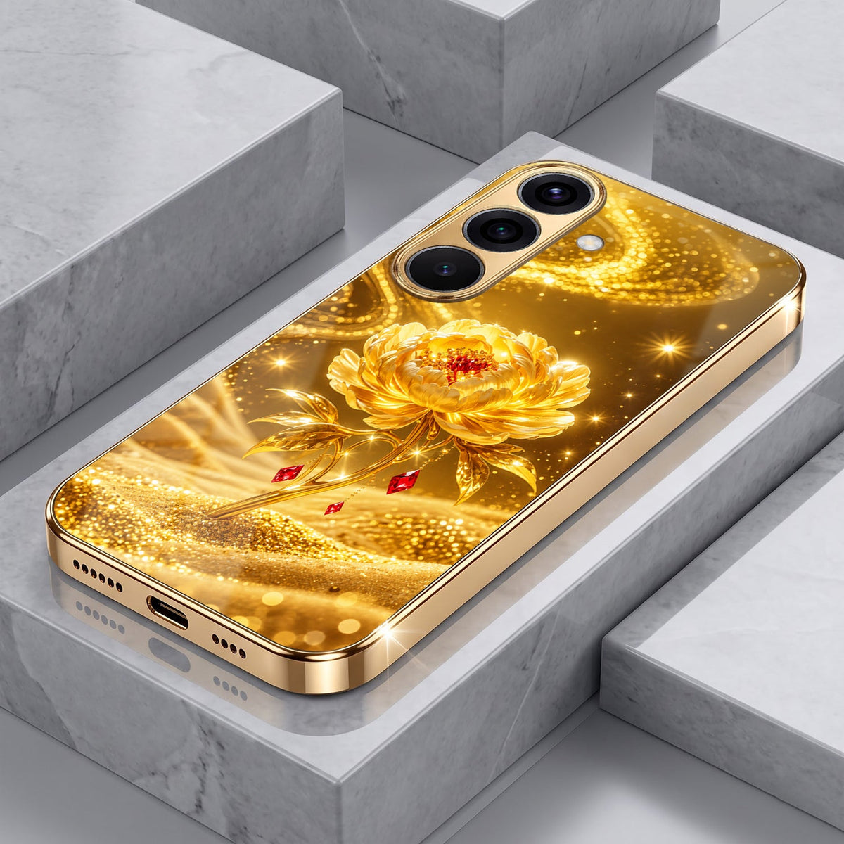 Samsung Galaxy A56 5G Golden Rose Elegance Gold Electroplated Glass Phone Back Case