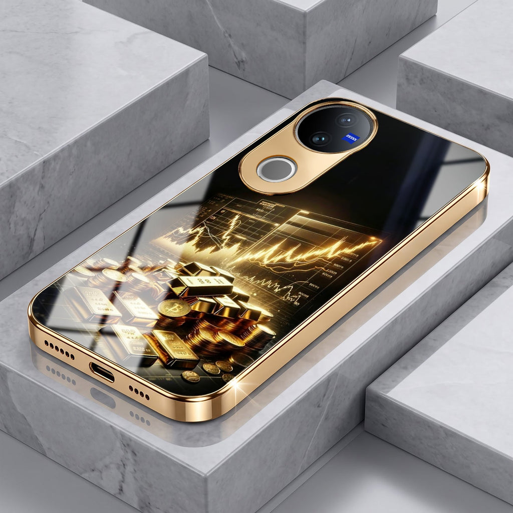 Vivo V50 5G Luxury Wealth Trader Gold Electroplated Glass Case