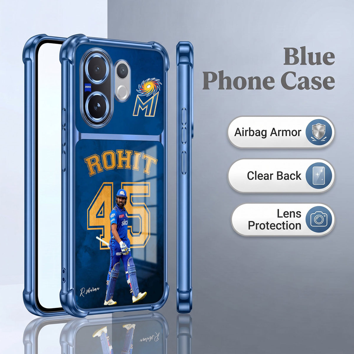 Vivo V60 5G Hitman Rohit Dual-Tone Transparent Blue Airbags Case