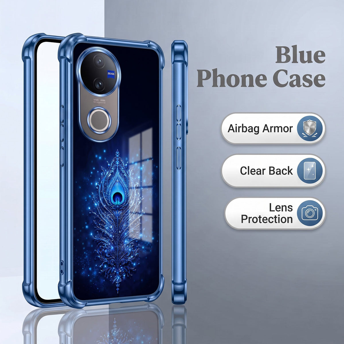 Vivo V50 5G Premium Peacock Feather Airbags Printed Back Case