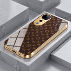 Vivo V40 Pro 5G Luxury Monogram Brown Electroplated Gold Glass Case