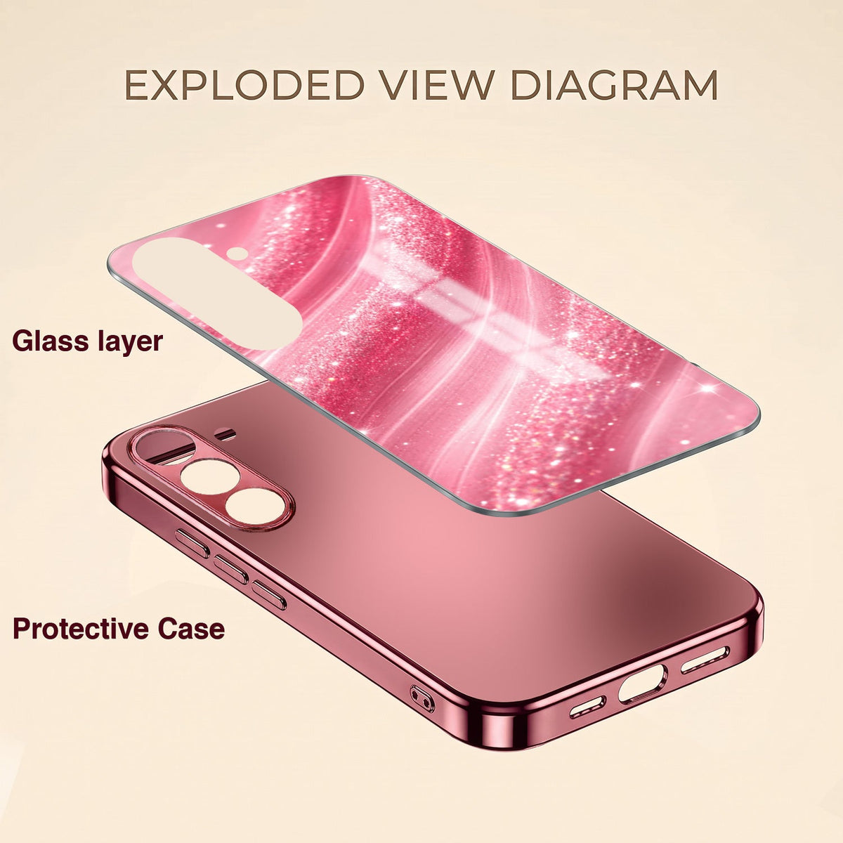 Samsung Galaxy A56 5G Luxury Glitter Wave Pink Electroplated Glass Phone Back Case