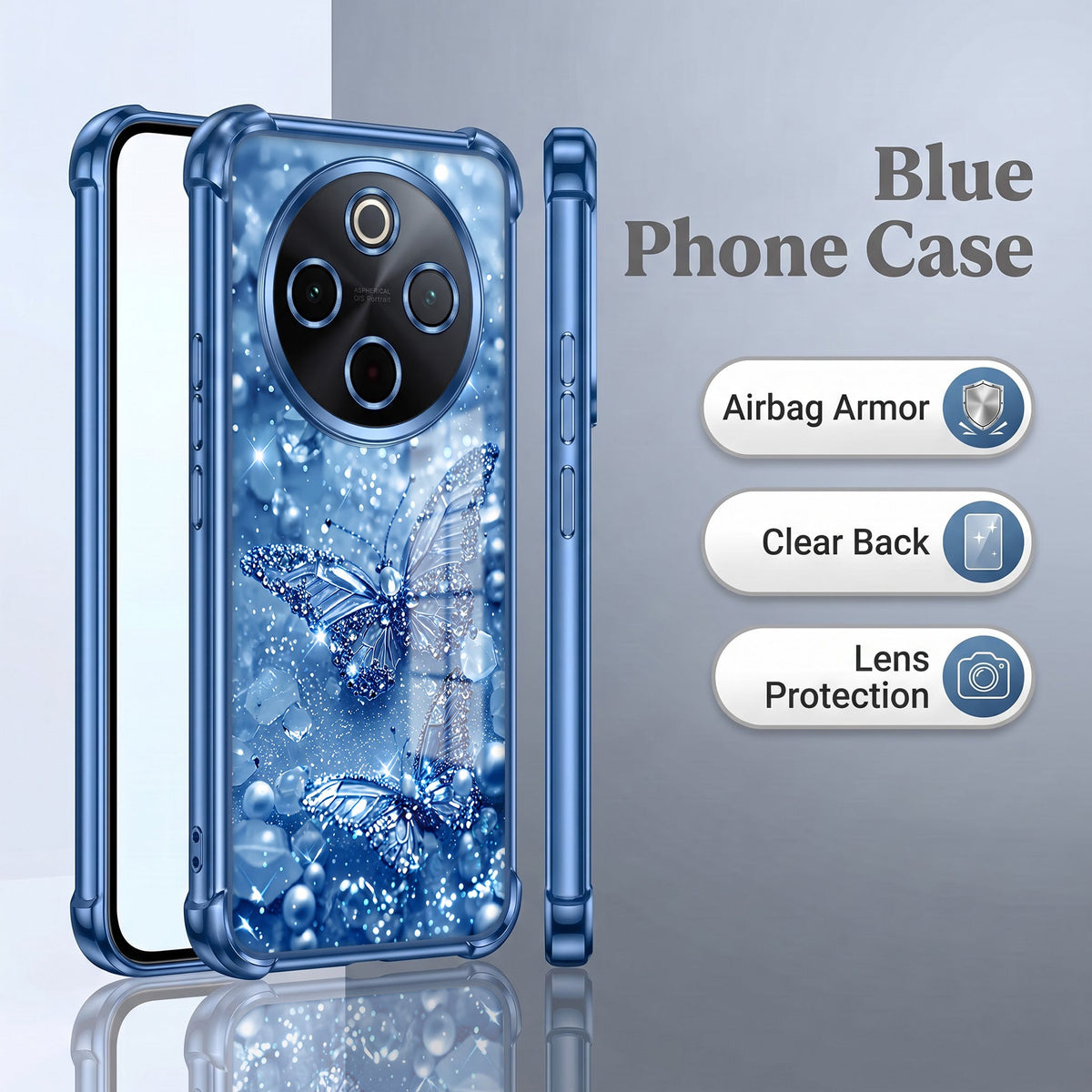 Vivo T4 5G Butterfly Blue Airbags Printed Back Case