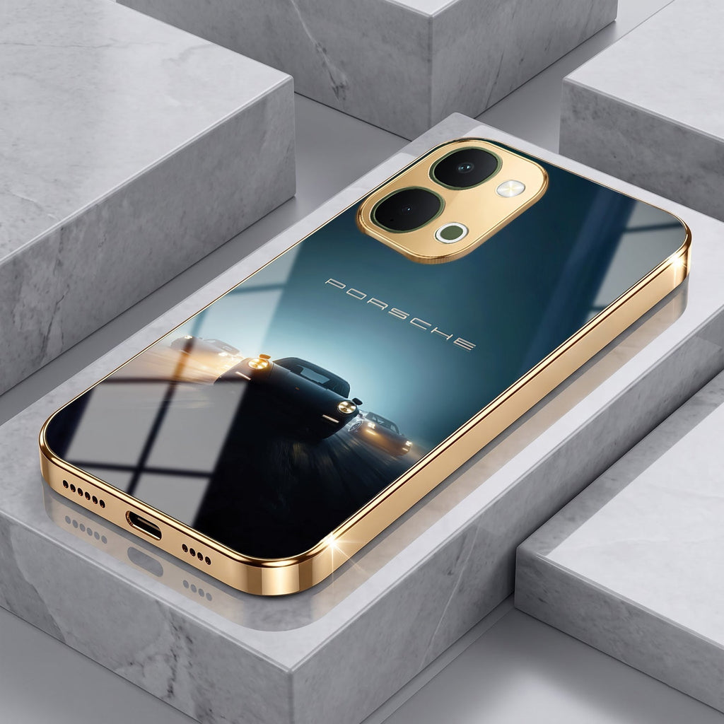 Vivo Y51 Pro 5G Porsche Luxury Gold Electroplated Glass Phone Back Case