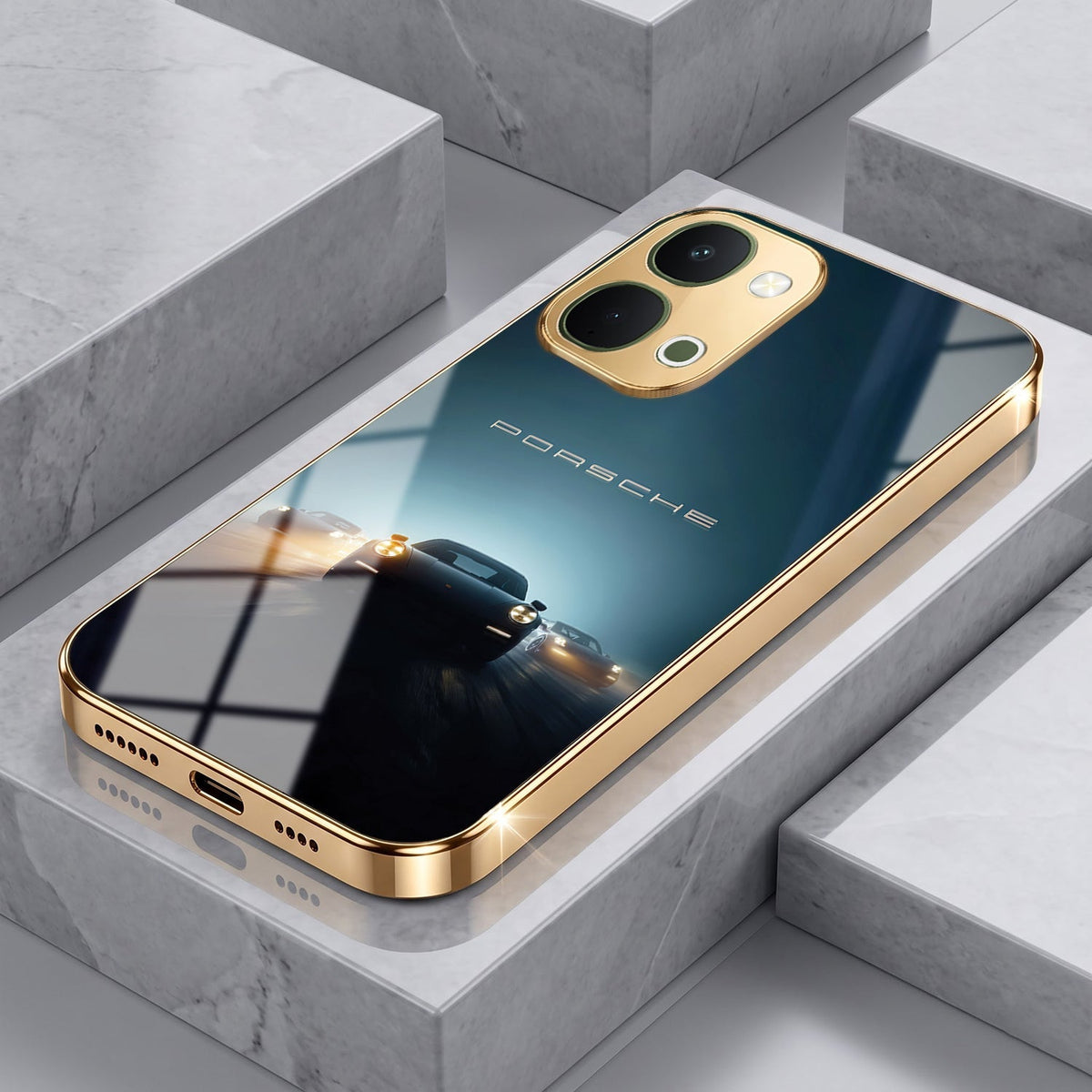 Vivo Y51 Pro 5G Porsche Luxury Gold Electroplated Glass Phone Back Case