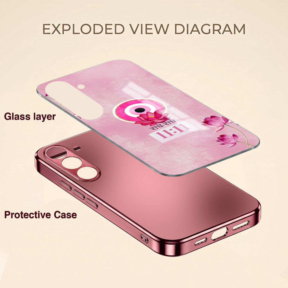 Samsung Galaxy A56 5G Luxury Radhe Radhe 11:11 Pink Electroplated Glass Phone Back Case