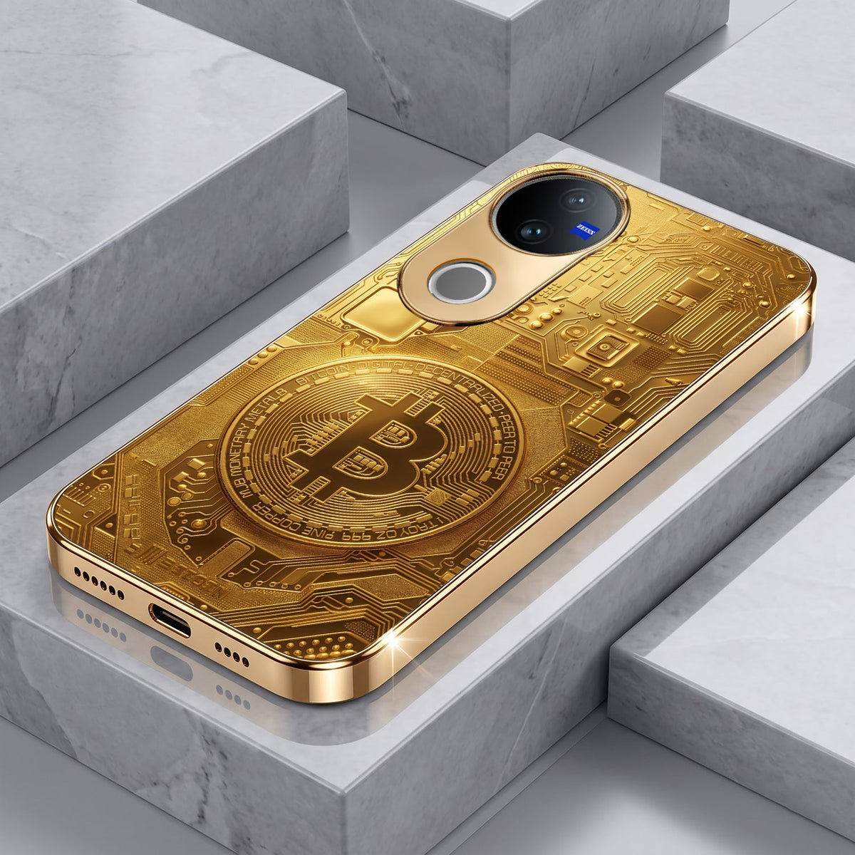 Vivo T4R 5G Bitcoin Gold Electroplated Glass Phone Back Case
