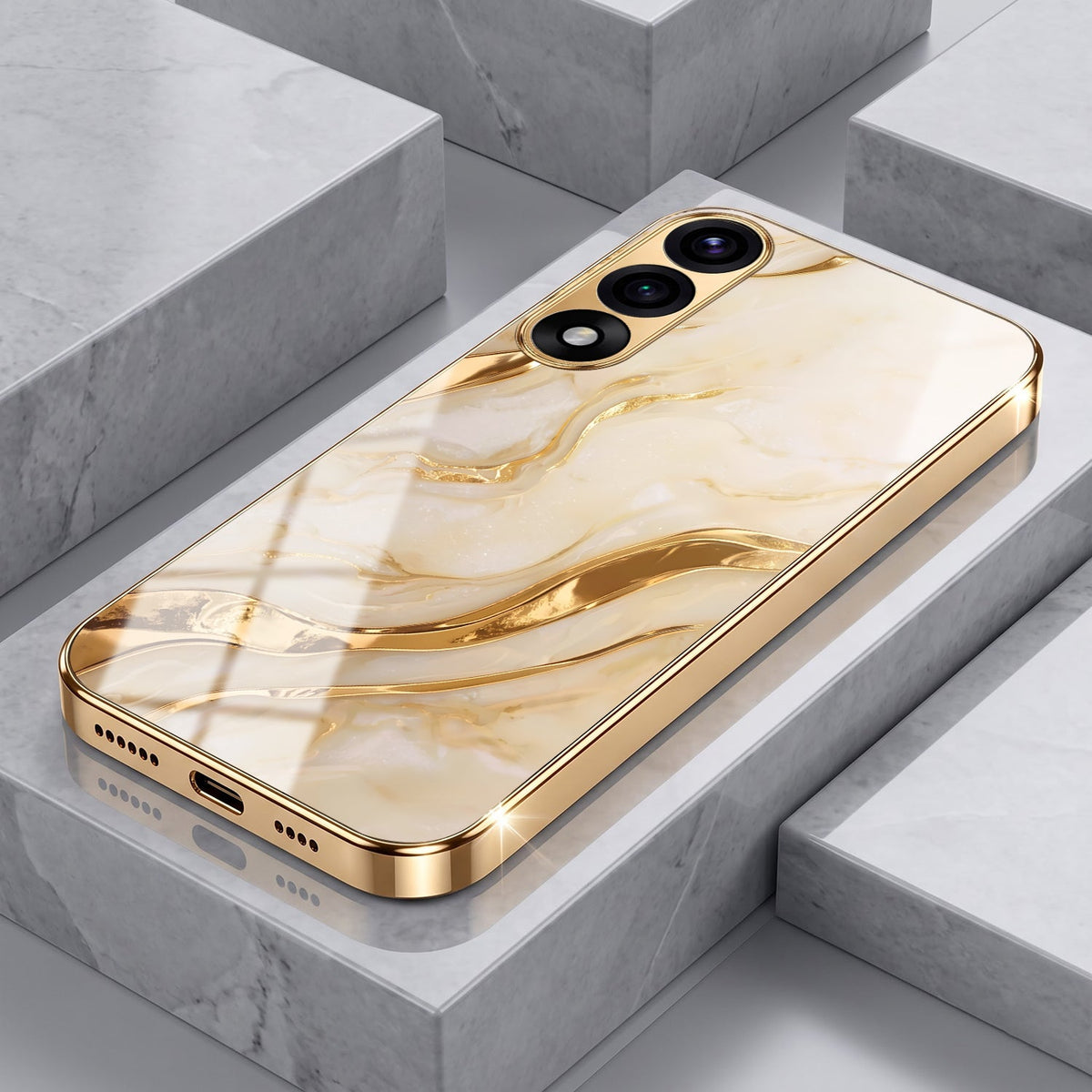 Oneplus Nord 5 5G Marvel Texture Gold Electroplated Glass Phone Back Case