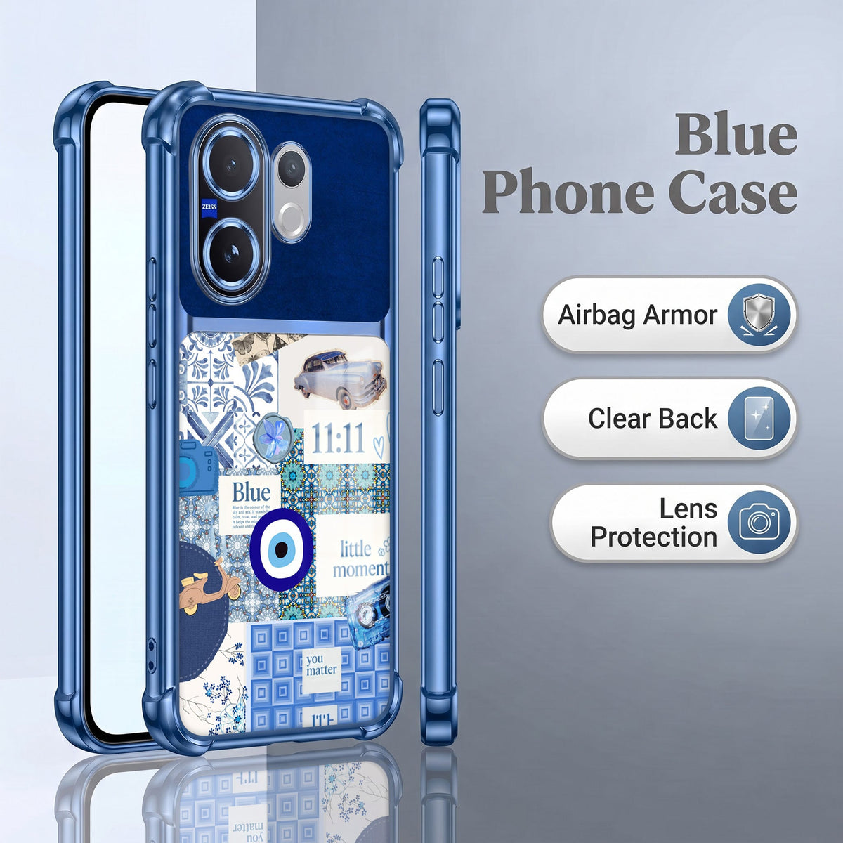 Vivo V60 5G 11:11 Lucky Vibes Dual-Tone Transparent Blue Airbags Case
