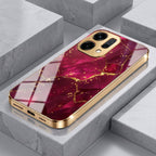Oppo Reno 14 5G Luxury Crimson Gold Marble Electroplated Glass Case