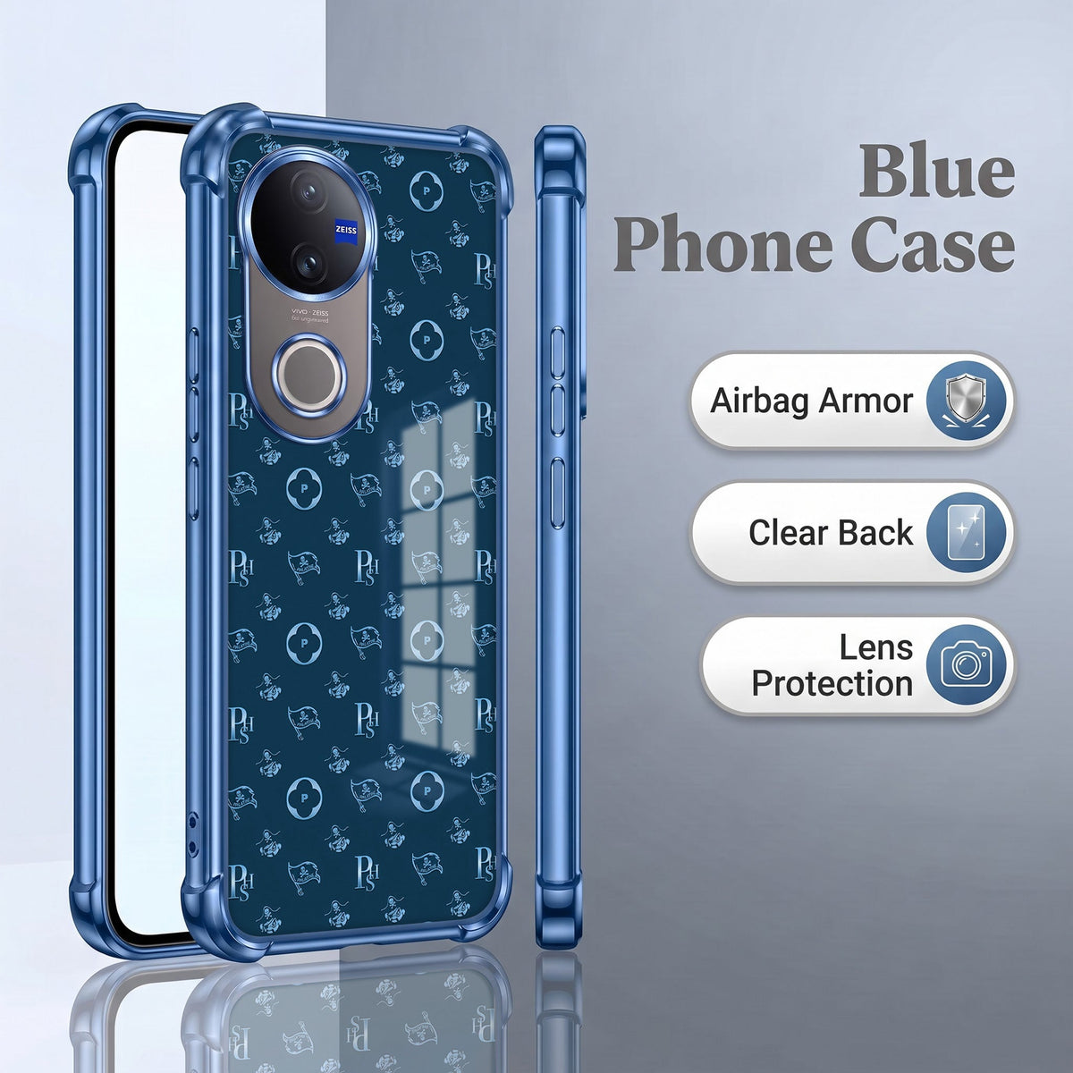 Vivo V50 5G Luxury Monogram Blue Airbags Printed Back Case