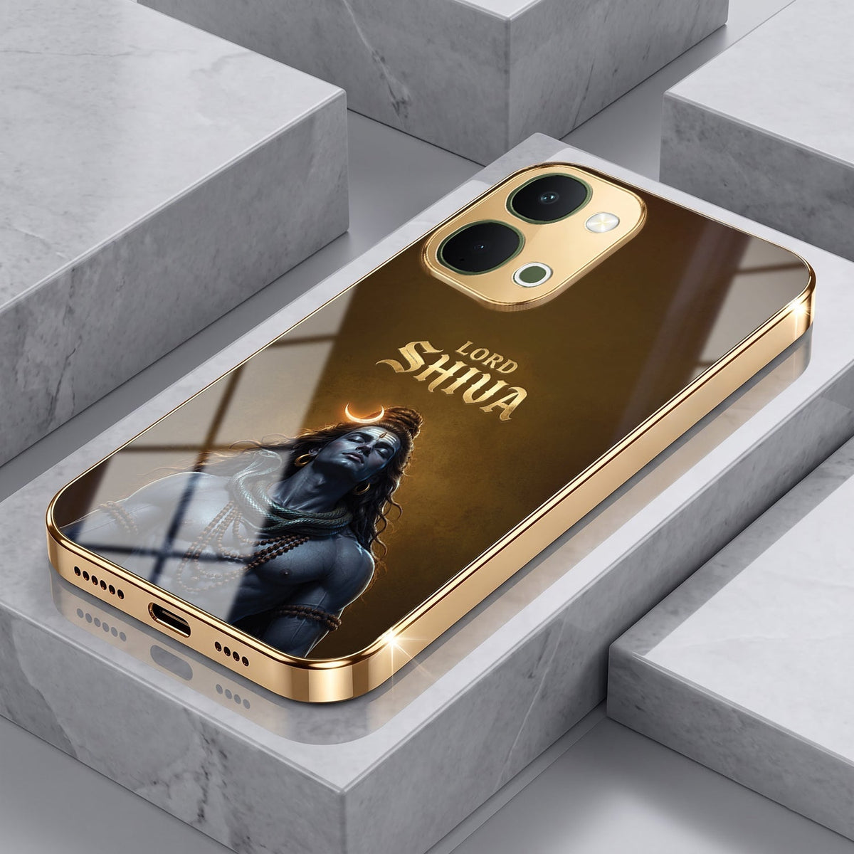 Vivo T5x 5G Lord Shiva Gold Electroplated Glass Phone Back Case