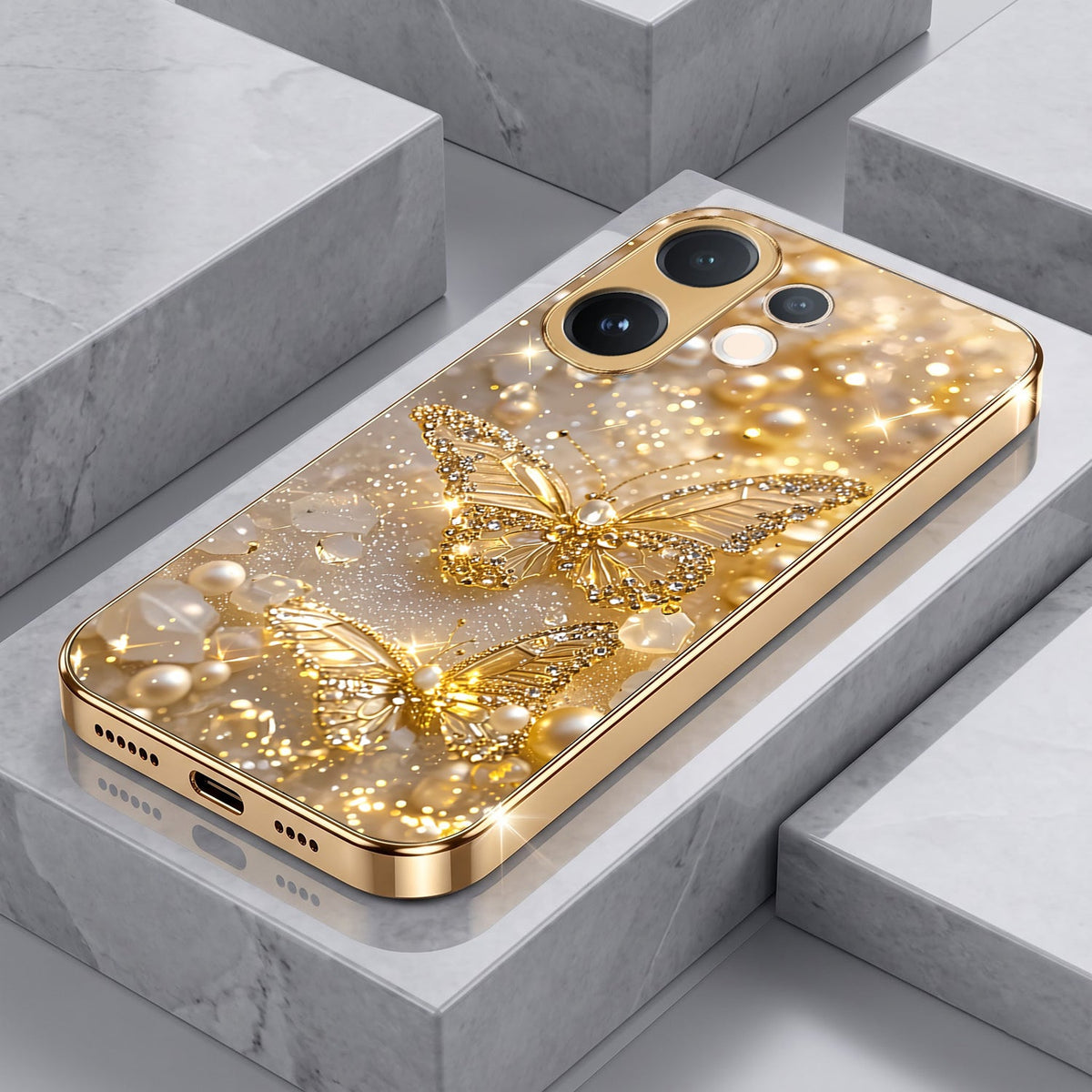 Vivo T4 Pro 5G Golden Butterfly Gold Electroplated Glass Phone Back Case