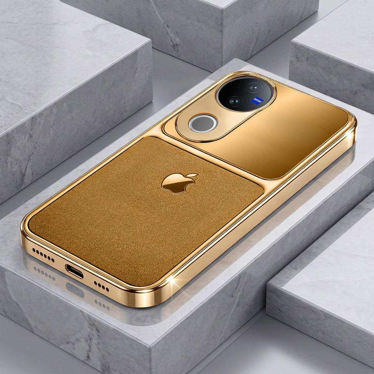 Vivo T4R 5G Royal Touch Apple Gold Electroplated Glass Phone Back Case