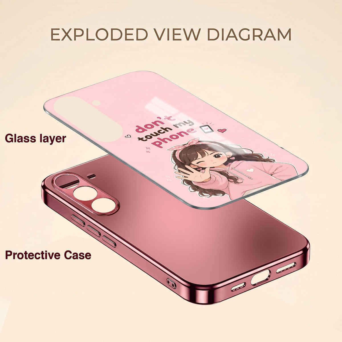 Samsung Galaxy A36 5G Luxury Anime Girl Pink Electroplated Glass Phone Back Case