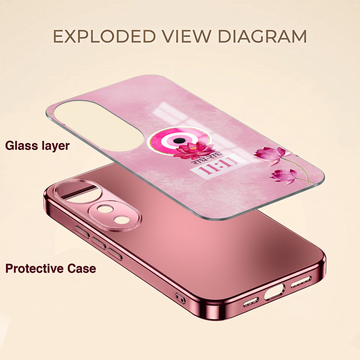 Vivo V40 Pro 5G Luxury Radhe Radhe 11:11 Pink Electroplated Glass Phone Back Case