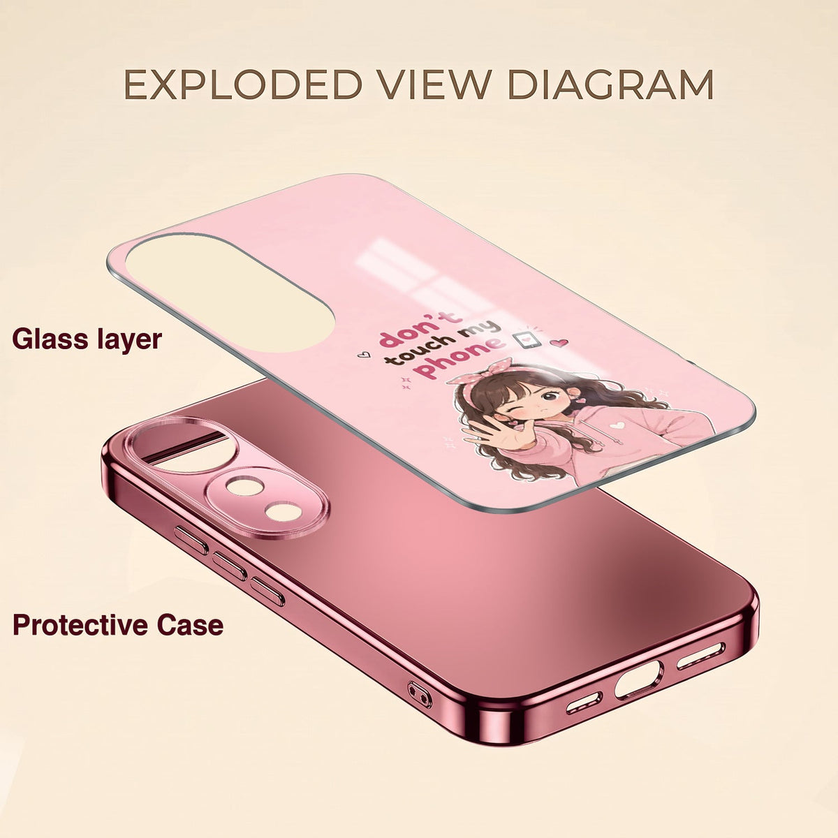 Vivo V40 Pro 5G Luxury Anime Girl Pink Electroplated Glass Phone Back Case
