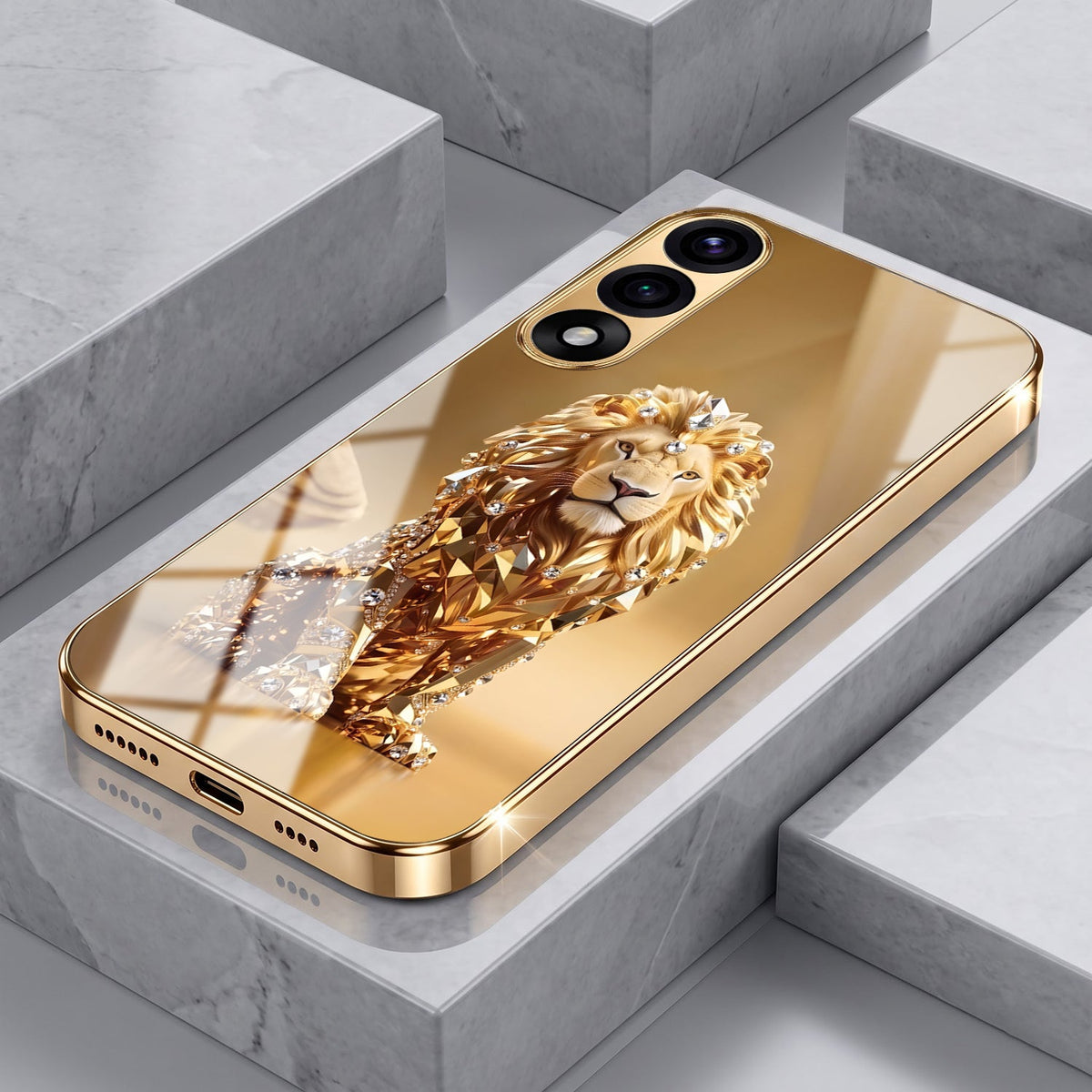 Oneplus Nord 5 5G Luxury Lion Gold Electroplated Glass Phone Back Case