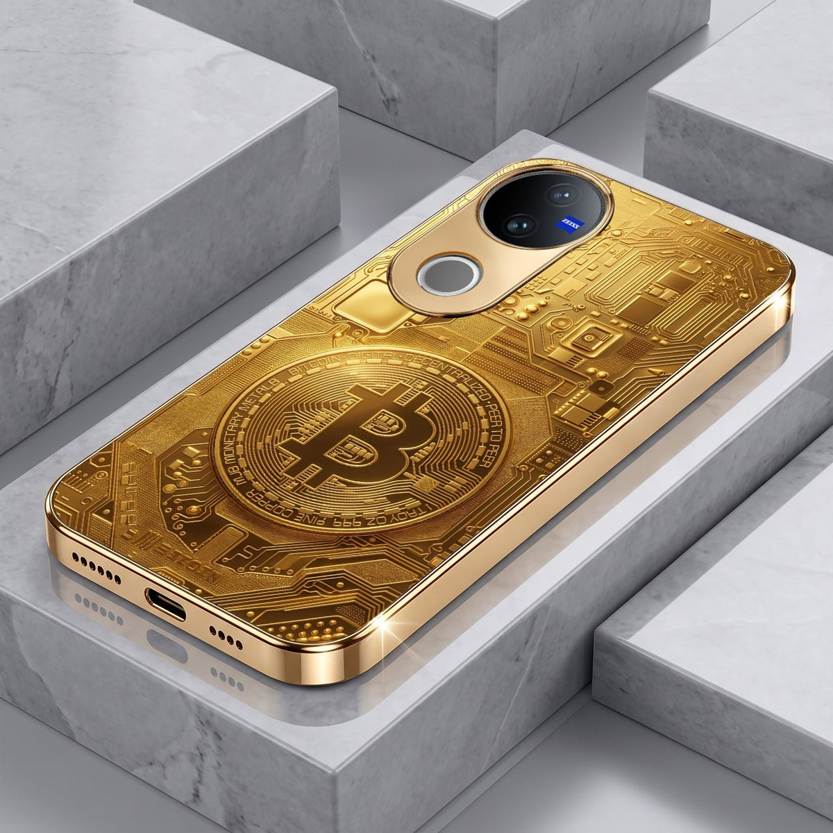 Vivo V50 5G Bitcoin Gold Electroplated Glass Phone Back Case