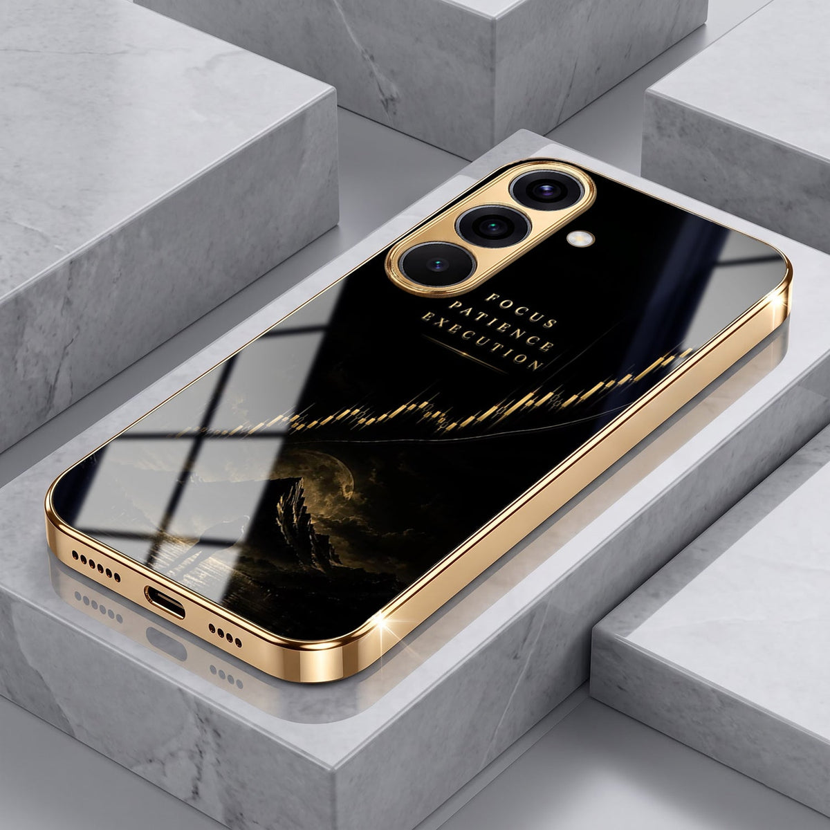 Samsung Galaxy A56 5G Focus Gold Electroplated Glass Phone Back Case