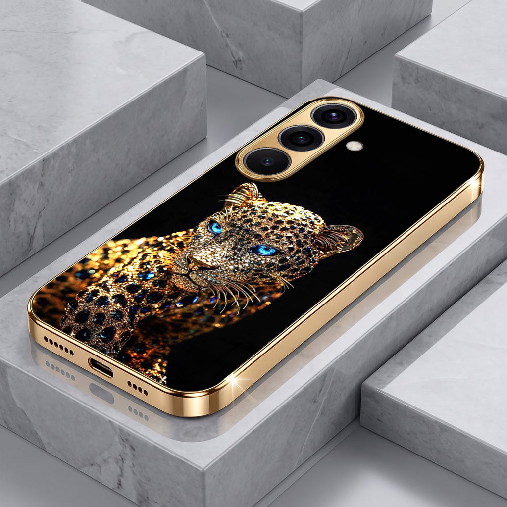 Samsung Galaxy A56 5G Panther Gold Electroplated Glass Phone Back Case