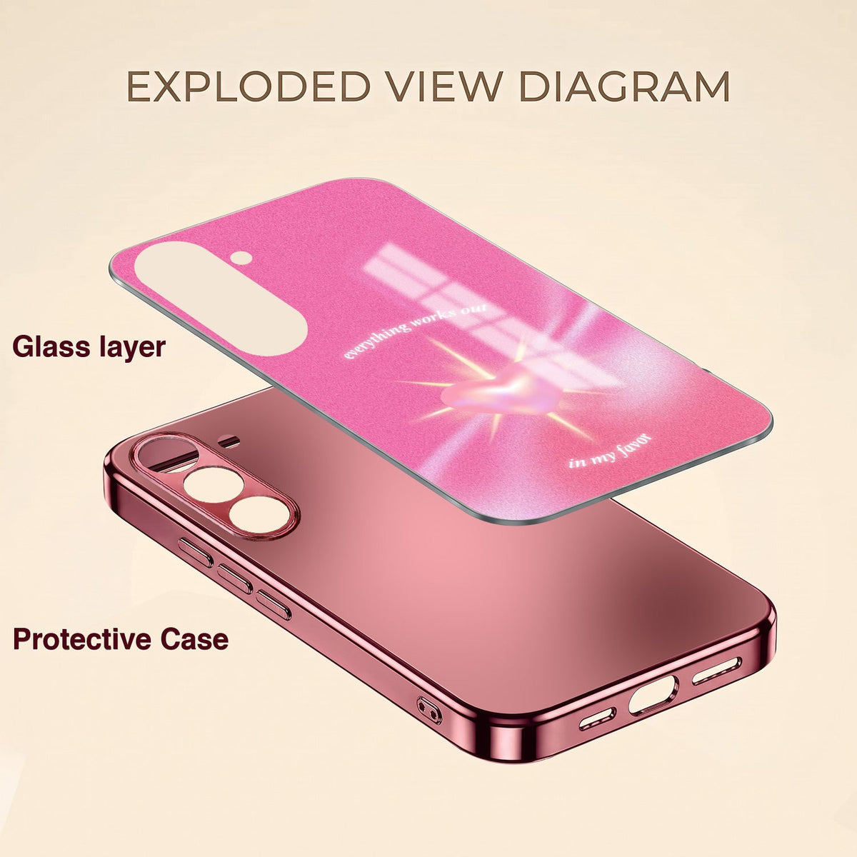 Samsung Galaxy A56 5G Luxury Glowing Heart Pink Electroplated Glass Phone Back Case