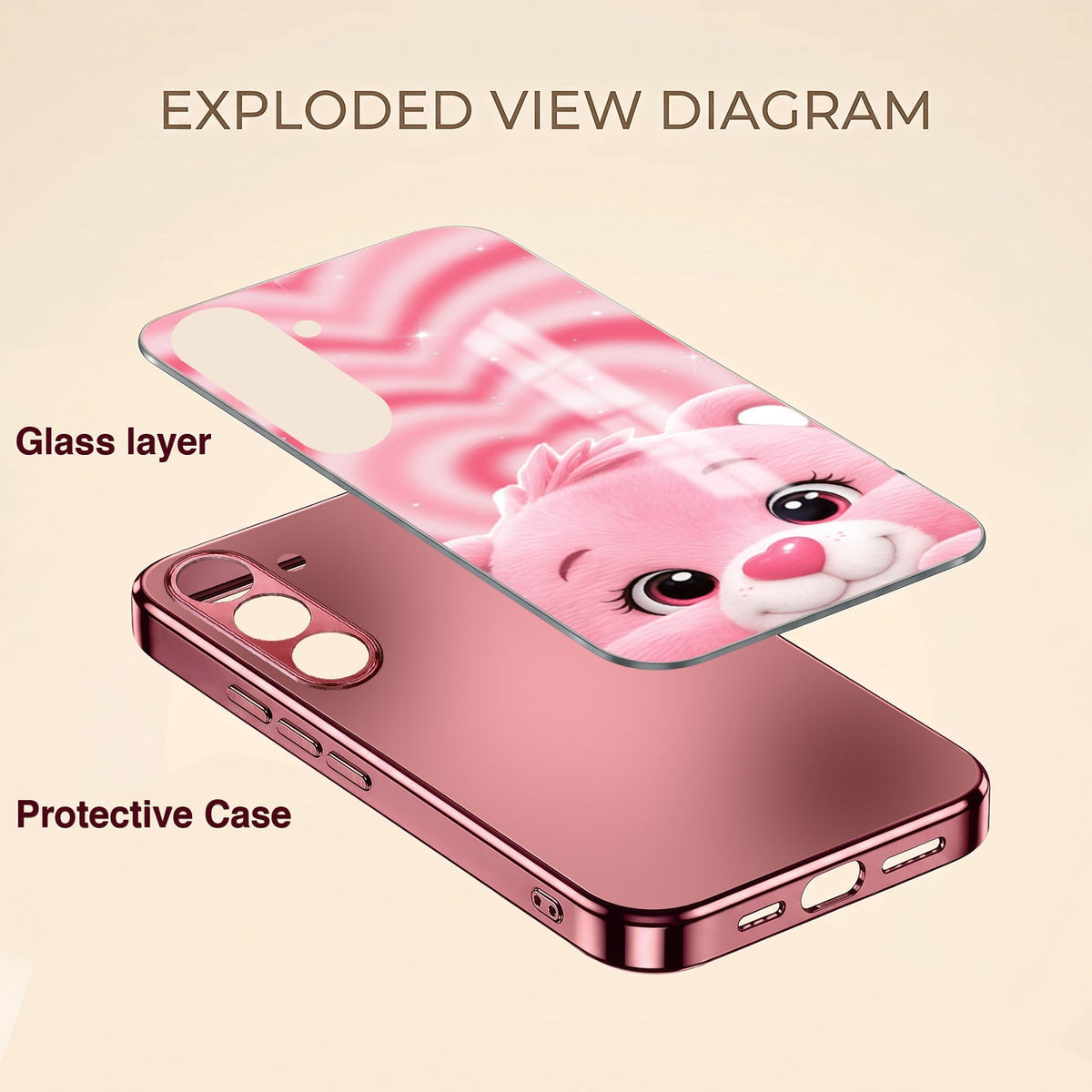 Samsung Galaxy A36 5G Luxury Cute Teddy Pink Electroplated Glass Phone Back Case
