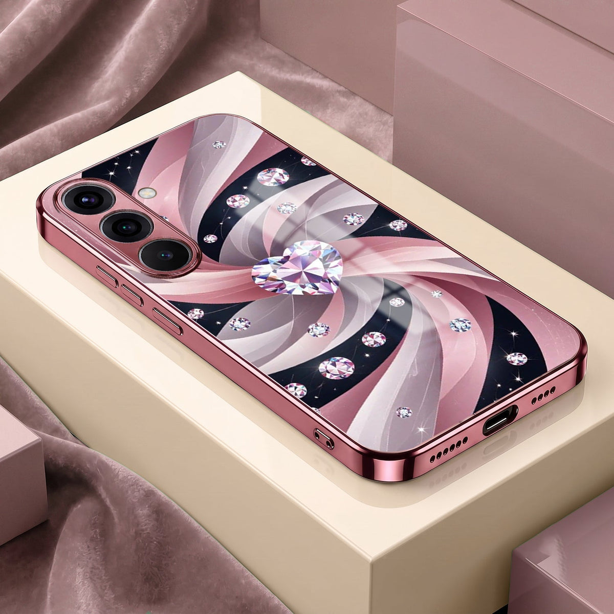 Samsung Galaxy A56 5G Diamond Glam Pink Electroplated Glass Phone Back Case