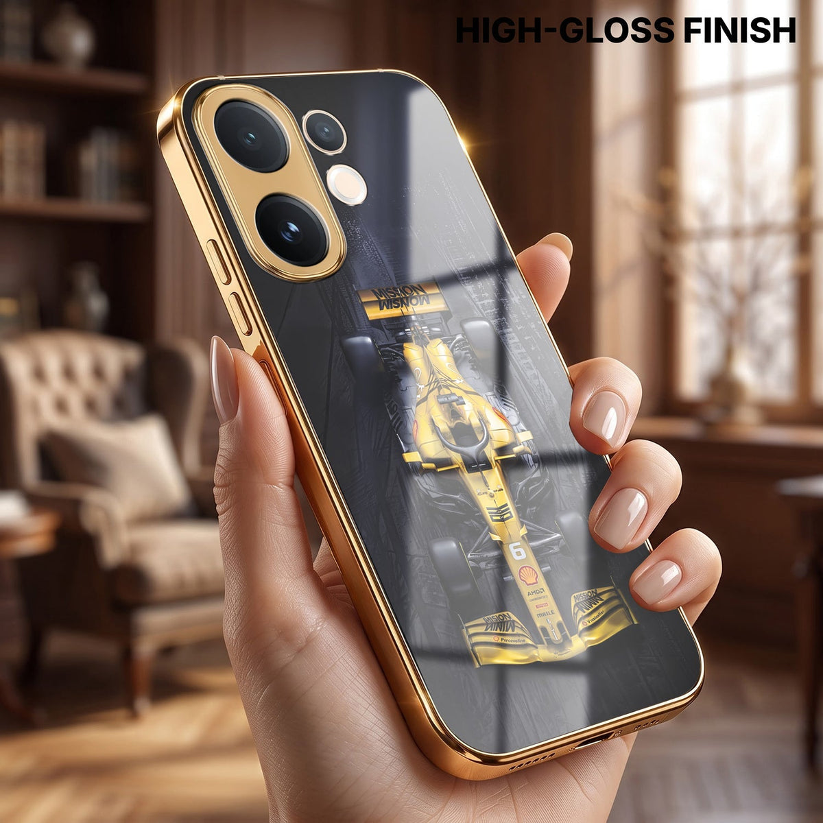 Vivo T4 Pro 5G F1 Racing Car Gold Electroplated Glass Phone Back Case