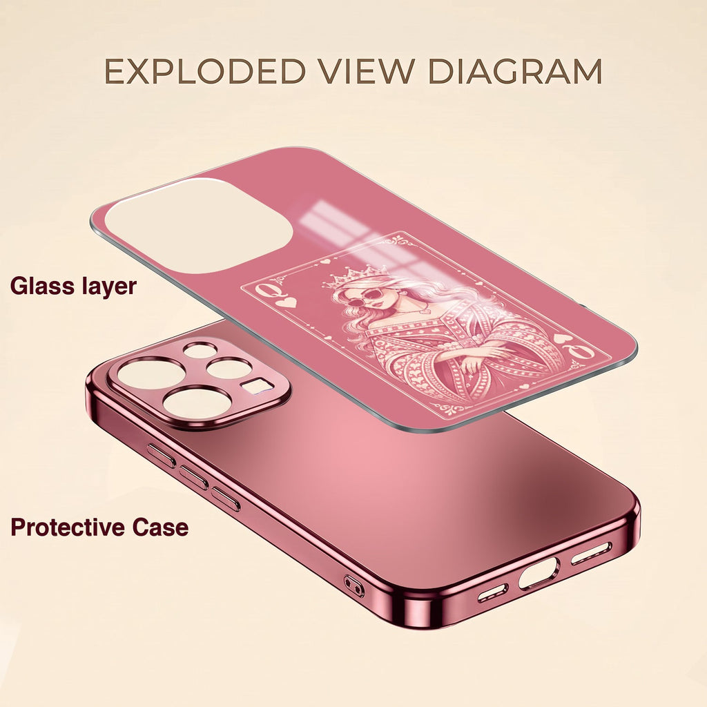 Vivo V70 5G Luxury Royal Queen Pink Electroplated Glass Phone Back Case