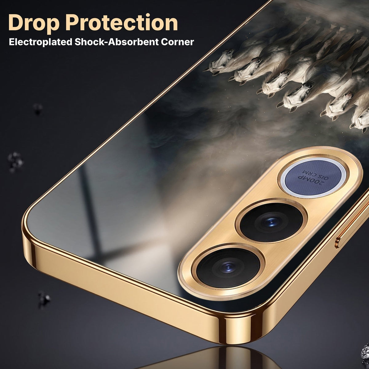 Vivo V70 FE 5G Running Horses Gold Electroplated Glass Phone Back Case