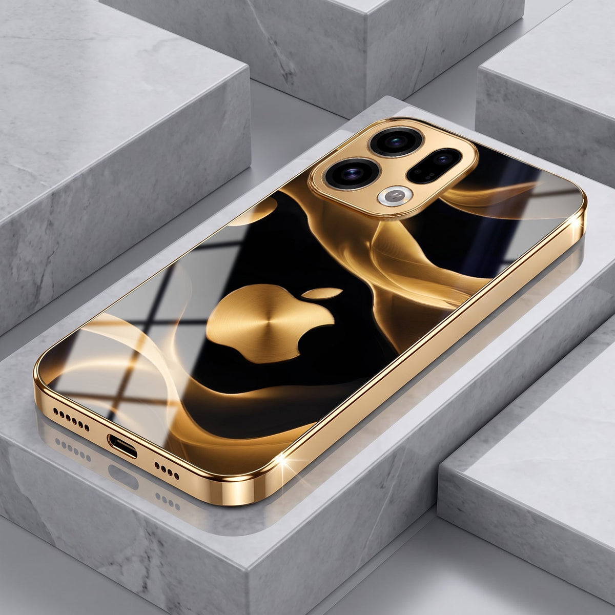 Oppo Find X9 5G Luxury Wave Gold Electroplated Glass Phone Back Case