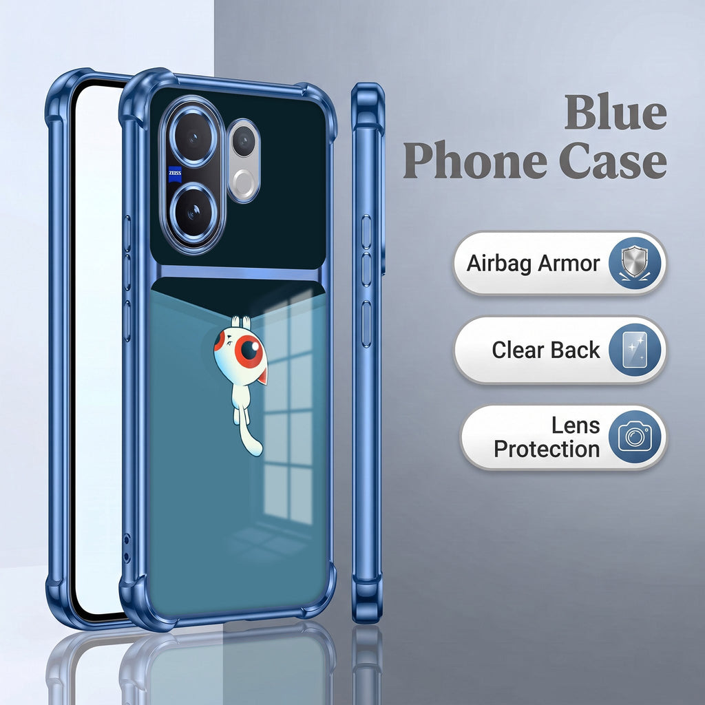 Vivo V60 5G Cute Cyclops Monster Dual-Tone Transparent Blue Airbags Case