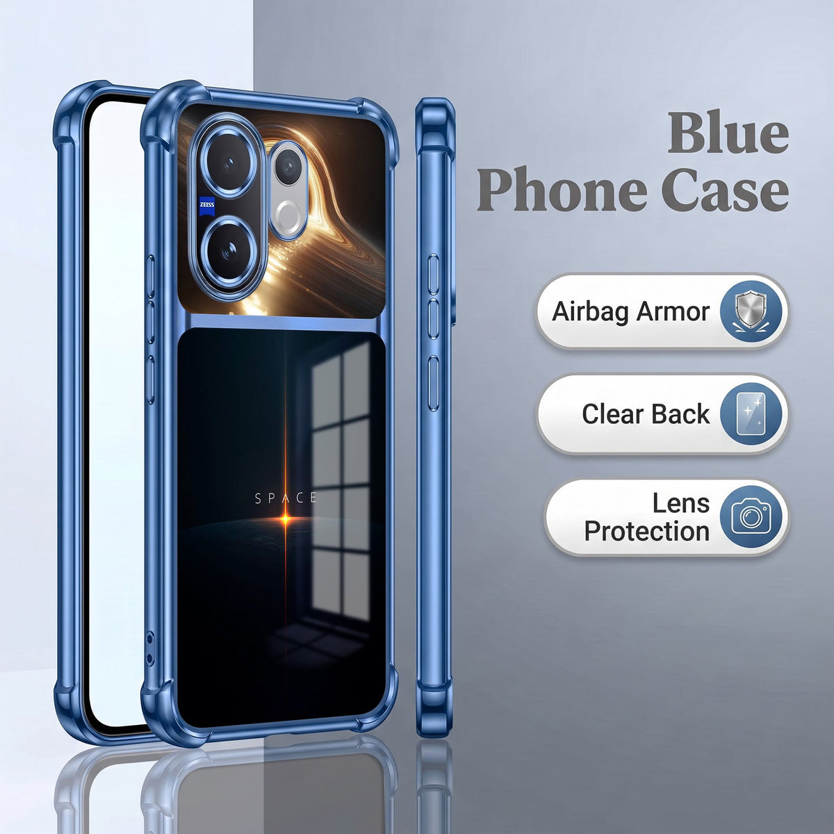 Vivo V60 5G Space Dual-Tone Transparent Blue Airbags Case