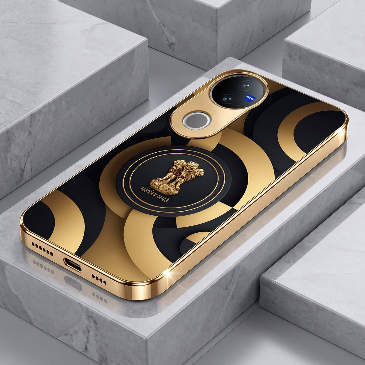 Vivo T4R 5G Royal Emblem Gold Electroplated Glass Phone Back Case
