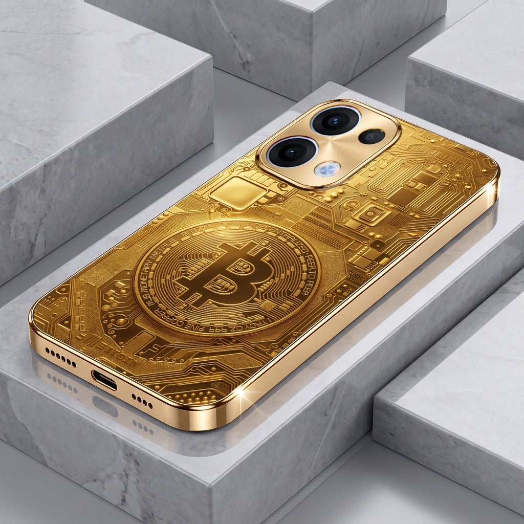 Oppo Reno 13 5G Bitcoin Gold Electroplated Glass Phone Back Case