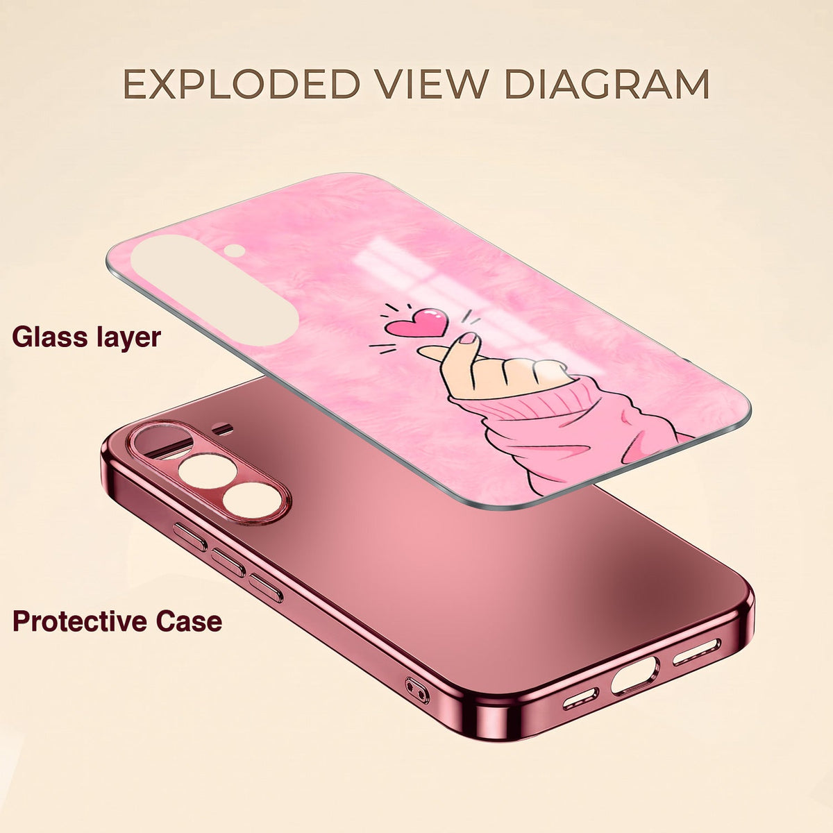 Samsung Galaxy A36 5G Luxury Heart Pink Electroplated Glass Phone Back Case