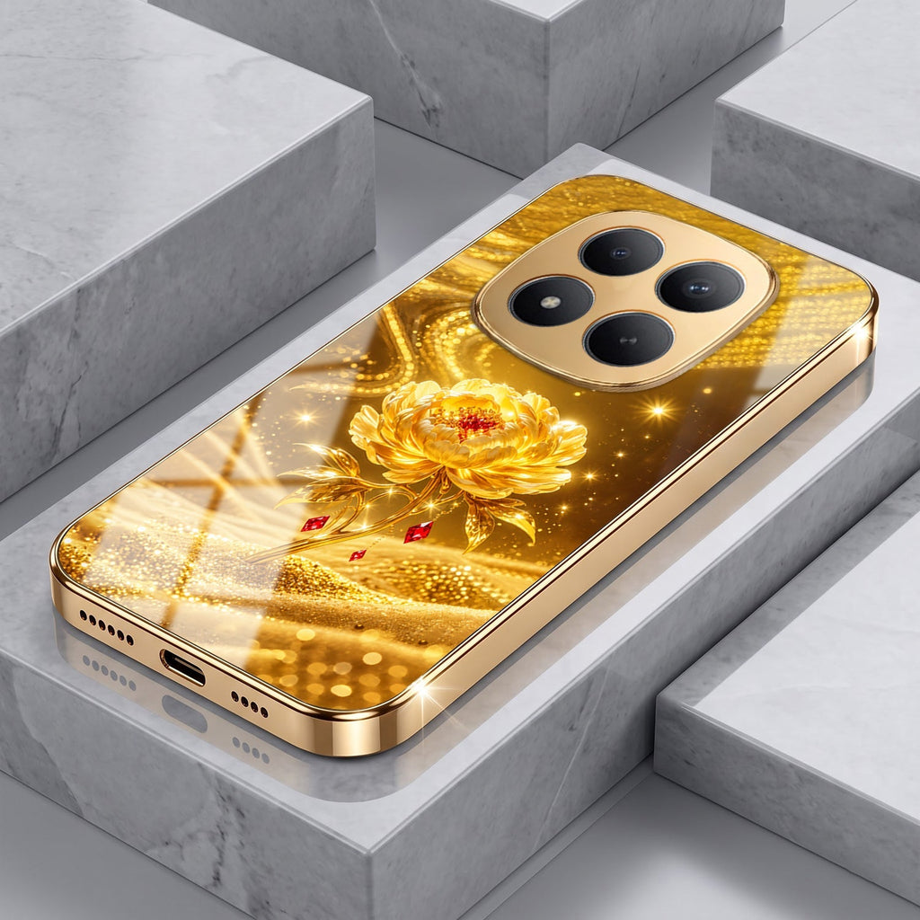 Redmi Note 15 Pro+ 5G Golden Rose Elegance Gold Electroplated Glass Phone Back Case