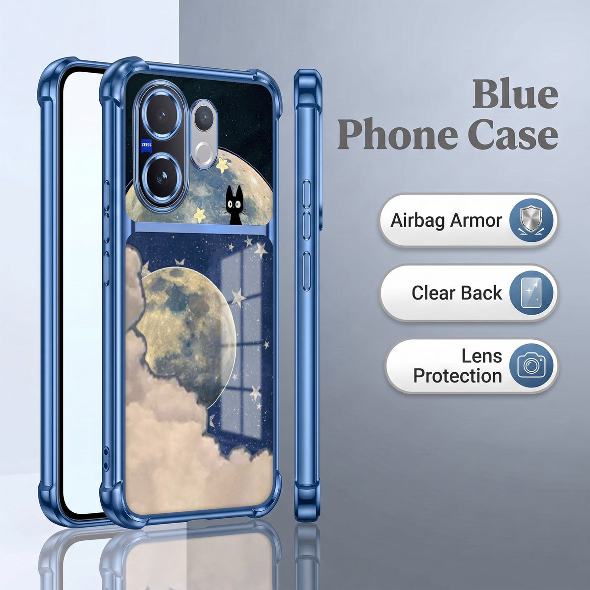 Vivo V60 5G Moonlight Galaxy Dual-Tone Transparent Blue Airbags Case