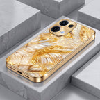 Oppo Reno 13 5G Golden Feather Marble Gold Electroplated Glass Phone Back Case