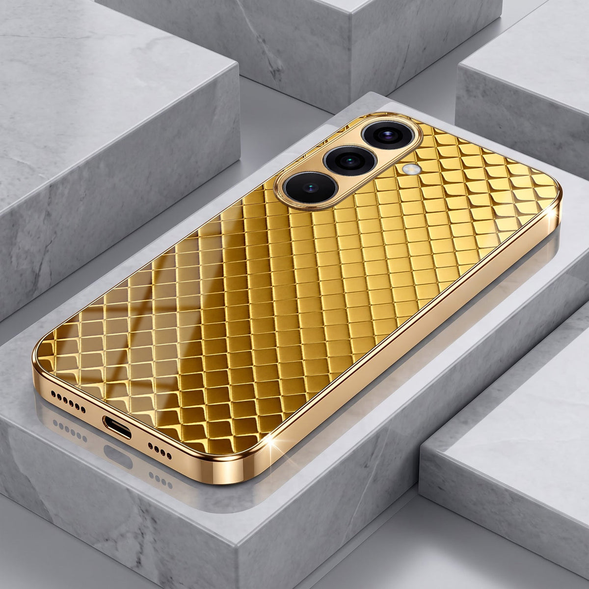 Samsung Galaxy A56 5G Golden Criss Cross Gold Electroplated Glass Phone Back Case