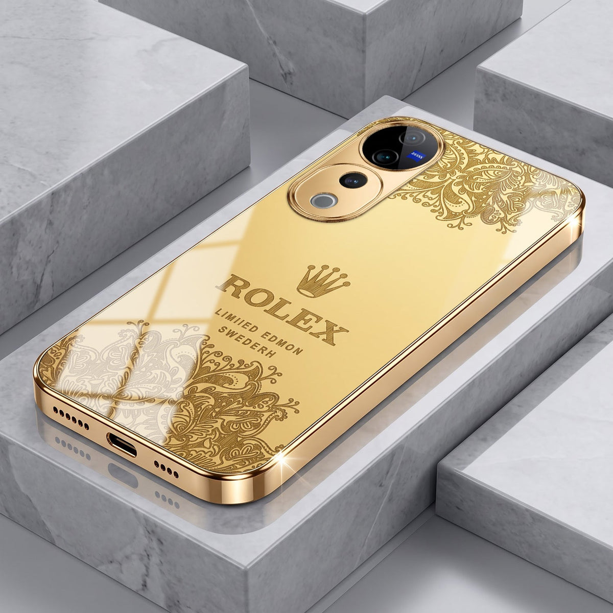 Vivo V40 Pro 5G Rolex Crown Gold Electroplated Glass Phone Back Case