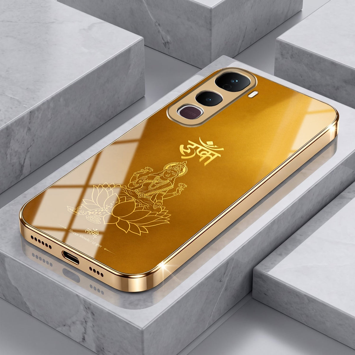 Vivo Y400 Pro 5G Shree Lakshmi Divine Gold Electroplated Glass Phone Back Case