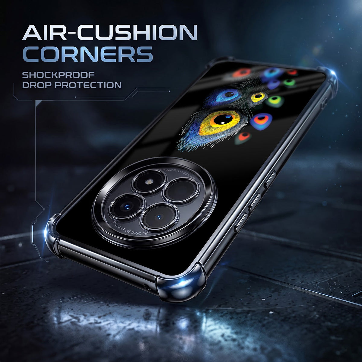 Oppo F29 5G Multi-Feather Peacock Black Airbags Printed Back Case