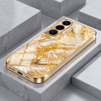 Samsung Galaxy A56 5G Golden Feather Marble Gold Electroplated Glass Phone Back Case
