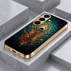 Samsung Galaxy A56 5G Golden Peacock Feather Gold Electroplated Glass Phone Back Case
