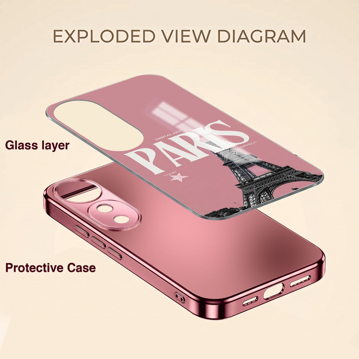 Vivo V40 Pro 5G Luxury Paris Tower Pink Electroplated Glass Phone Back Case