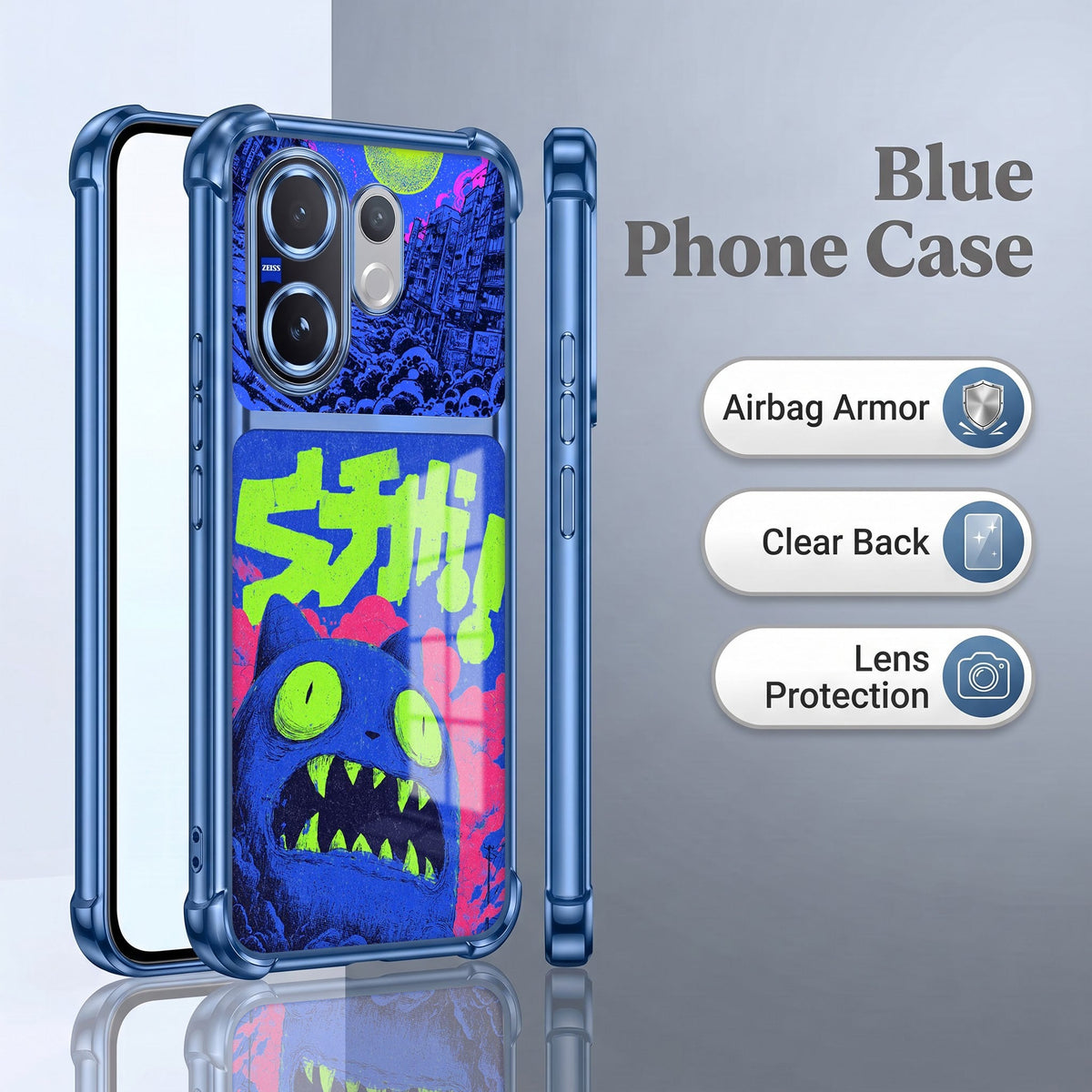 Vivo V60 5G Neon Monster Dual-Tone Transparent Blue Airbags Case