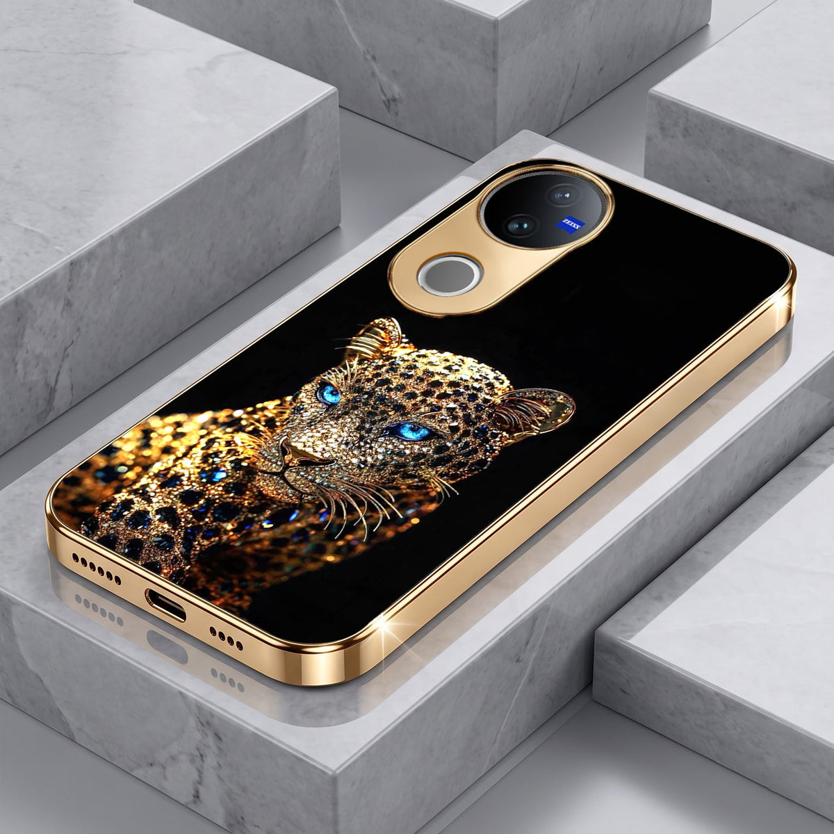 Vivo T4R 5G Panther Gold Electroplated Glass Phone Back Case