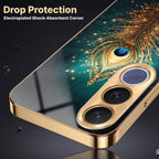 Vivo V70 FE 5G Golden Peacock Feather Gold Electroplated Glass Phone Back Case